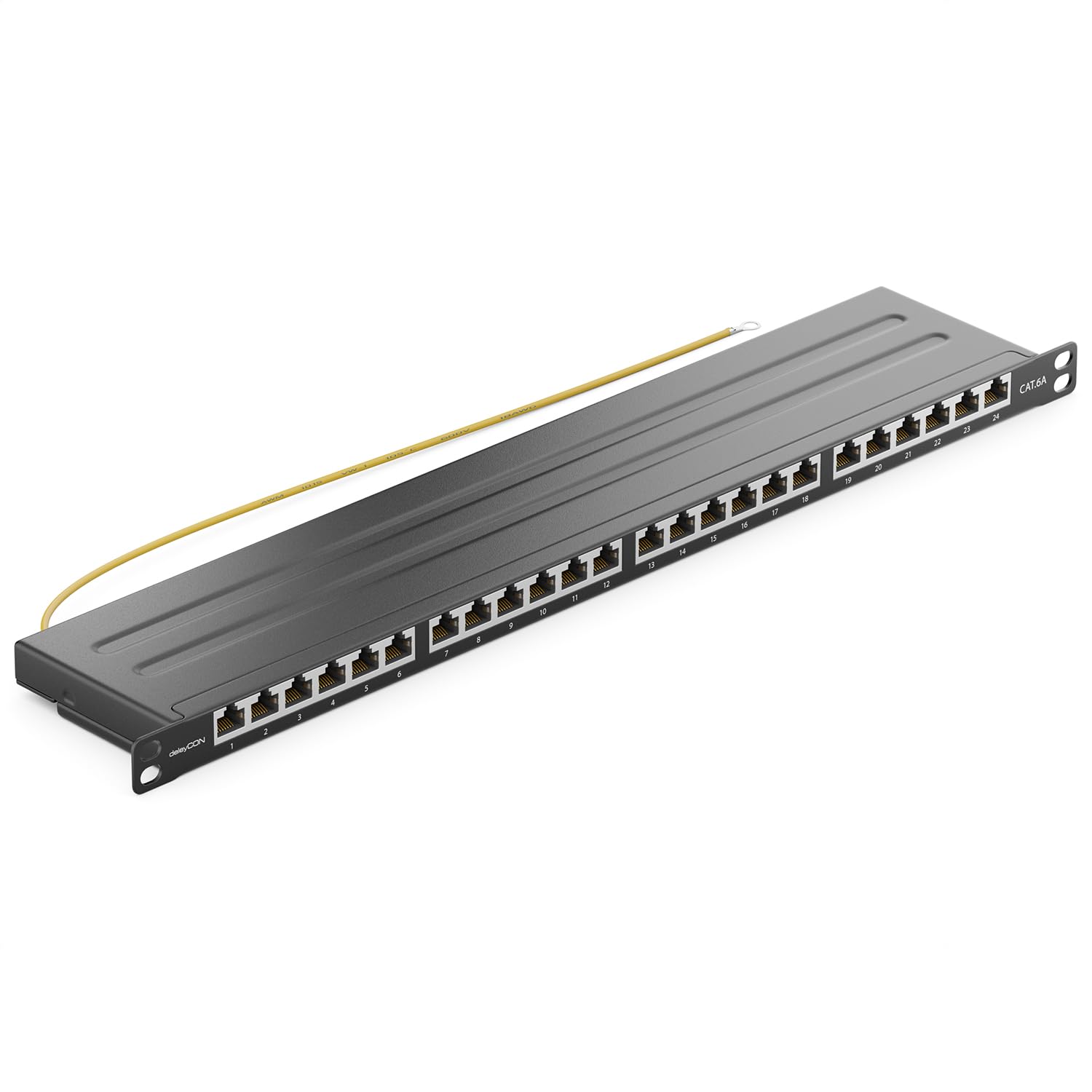 deleyCON Panneau de Brassage 24 Port 0,5U Cat 6a Mini Panneau de Brassage Support de Montage Rack 19" Pouces RJ45 Blindé TIA568A TIA568B - Noir