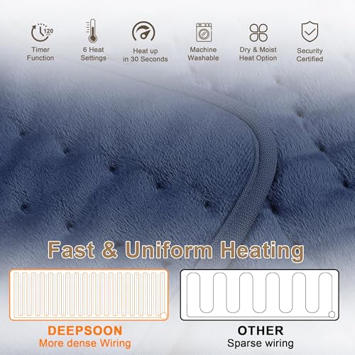 Image of Heating Pad,Electric Heating Pads,Heating Pad for Back,Blueblack,24x20 Inch | Heating Pads for Shoulder,Neck,Abdomen,Knee,Arms,Legs,Heat Pad for Birthday Father Mother Gift Women Men,6 Heat Settings
