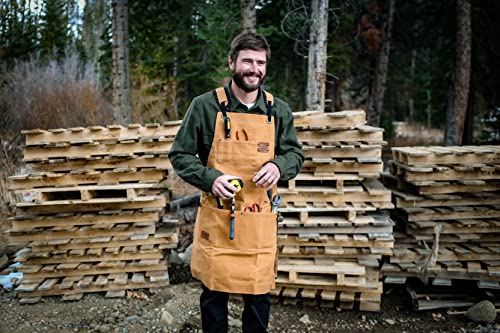 Whiteduck Work Apron 24Oz Woodworking Apron For Men Waxed Heavy Duty Canvas Apron With Pockets (Tan) #TOP6