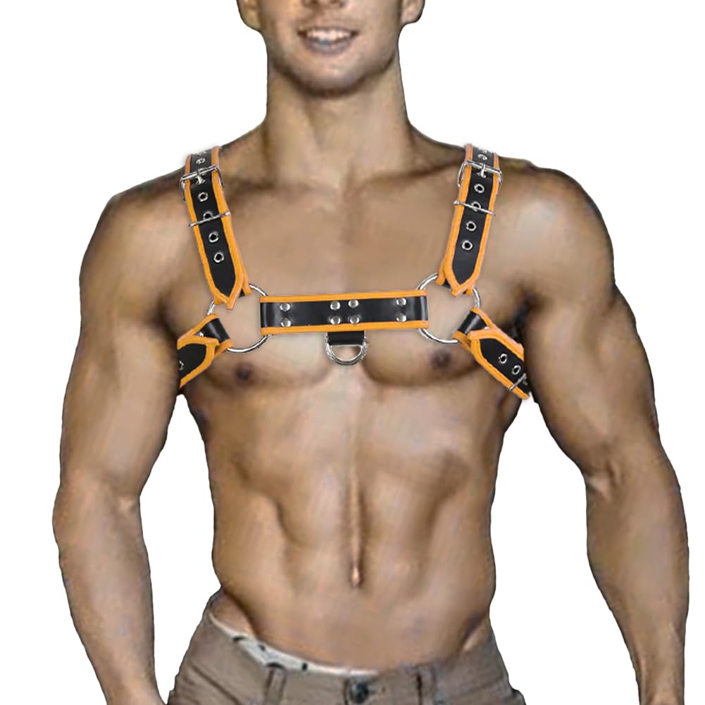 QUYUWOWO Adjustable Leather Body Chest Half Harness Punk Belt Clubwear Costume, Yellow, Adjustable
