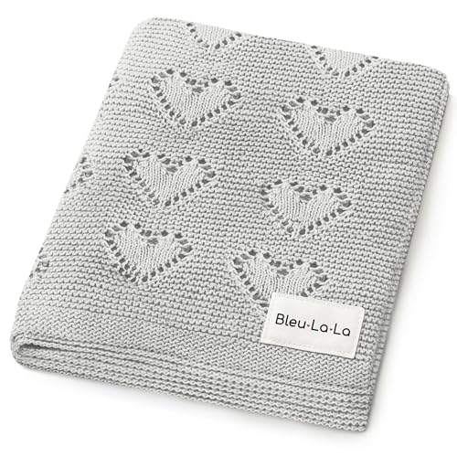 Image of Heirloom Knit Heart Receiving Unisex Blanket for Boys and Girls - 100% Luxury Cotton Baby Blanket - Soft Warm Swaddle Receiving Blanket for Newborns Infants & Toddlers (Dove Grey)