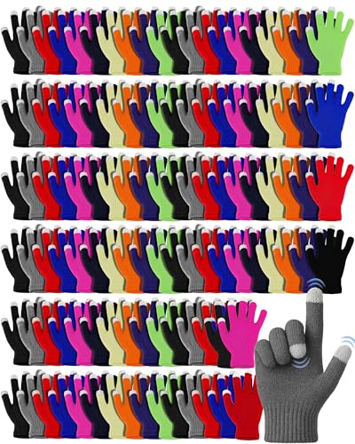Panitay 150 Pairs Winter Touchscreen Gloves Bulk Knit Stretch Gloves for Men Women Homeless Donating Warm Gift(Multicolor)