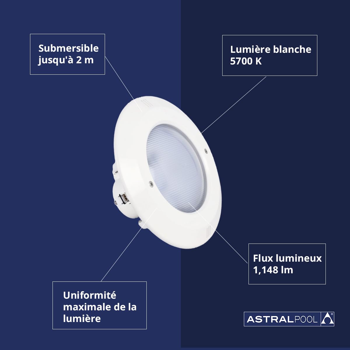 Projecteur de lumière LED blanche pour piscine sous-marine PAR56 - 14,5 W (20 VA) - Faible consommation d'énergie - Éclairage puissant pour piscines AstralPool