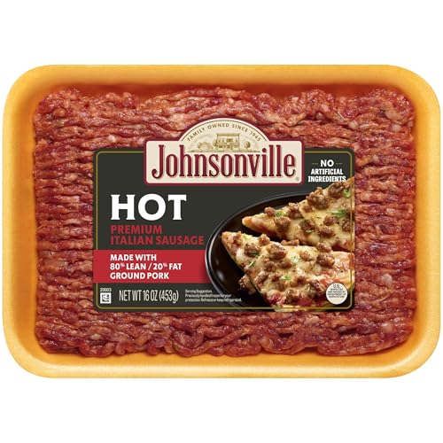 Johnsonville Premium 80% Lean/20% Fat Hot Italian Ground Pork Sausage, 1 lb Tray Refrigerated
