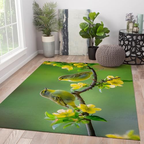 Tapis antidérapant et lavable vert motif oiseau poétique - 4