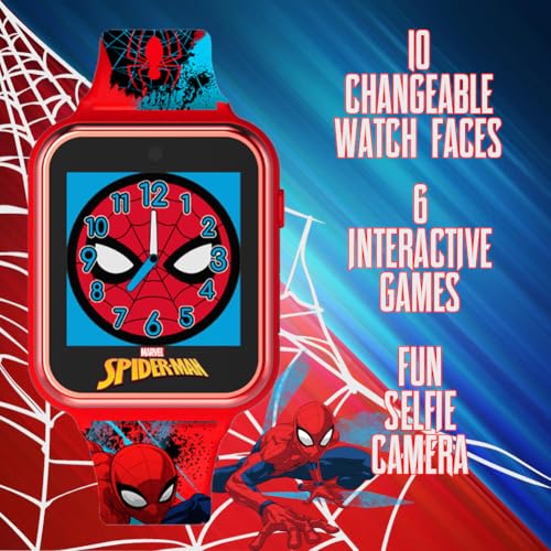 accutime marvel spider-man red educational touchscreen smart watch toy for boys girls toddlers - selfie cam learning games alarm calculator pedometer and more model spd4588az