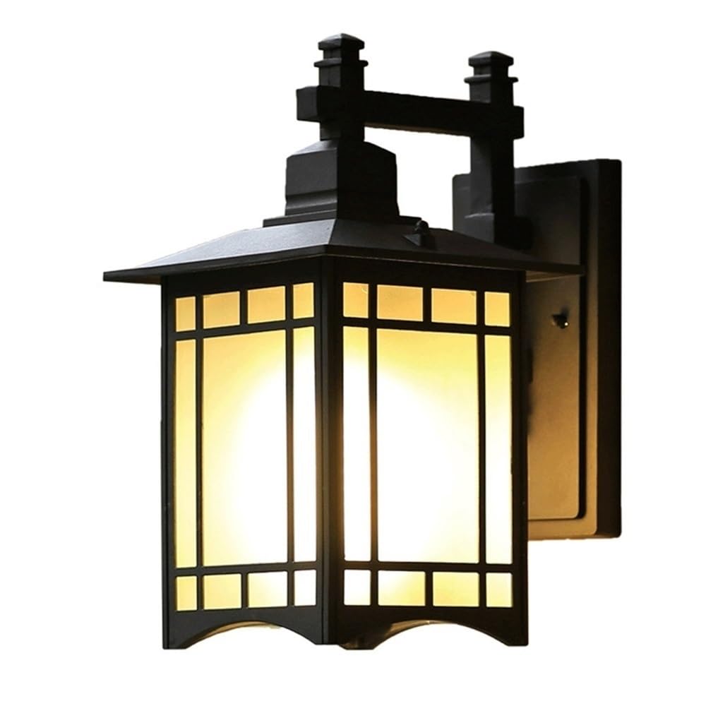 OZBMA Outdoor Square Wall Lamp Retro Aluminum Sconce Frosted Glass Shade Light for Garden Porch Aisle Garage Hallway Staircase(Black,36cm/14.1in)