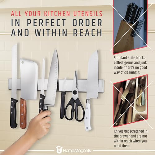 Image of HMmagnets Premium 17 Inch Stainless Steel Magnetic Knife Holder For Wall - Professional Magnetic Knife Strip - Space-Saving Knife Rack /Knife Bar With Powerful Magnetic Pull Force (Upgraded Version)