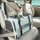 Petsfit 猫 キャリー 【特許取得の安全バックル付き】車載 キャリーバッグ 猫/子犬/小型犬/うさぎ 折り畳み 通気 車に乗る時 スーツケース対応 引っ搔きに強い 多用途 型崩れ防止 車載 ドライブ 軽量 通院 防災 飛び出し防止リード付き グリーン Mサイズ