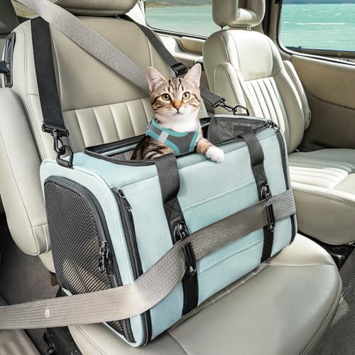 PETSFIT Soft-Sided Cat Carrier with Patented Safety Buckles, Lockable Zippers & Safety...