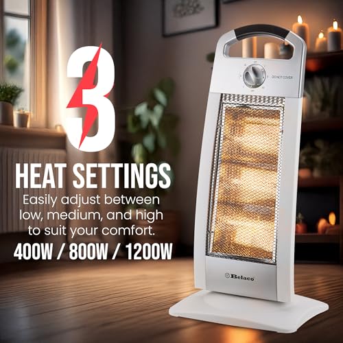 Belaco New upgraded Halogen Electric Heater Oscillating option portable heater 1200W home office room heater with free 3pcs tube replacement - 4