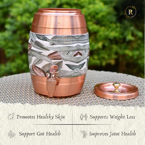 Image of Pure Copper Water Matka - 5L | with Beautiful Meena Print | Copper Water Storage Dispenser with Ayurvedic Health Beneifts | for Home and Offices Purpose