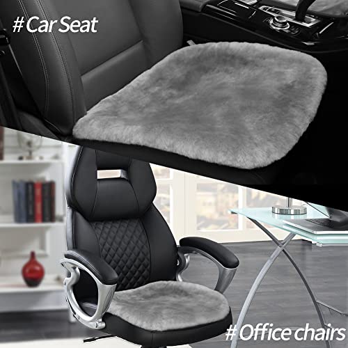 Llb Genuine Sheepskin Car Seat Cushion, Comfort Auto Seat Pad, Fluffy Soft Real Wool, Warm Office Chair Car Mat With Non-Slip Backing Universal Fit, 19.2 X 19.2 Inches (Grey, Front Seat Cushion-1 Pc) #TOP5