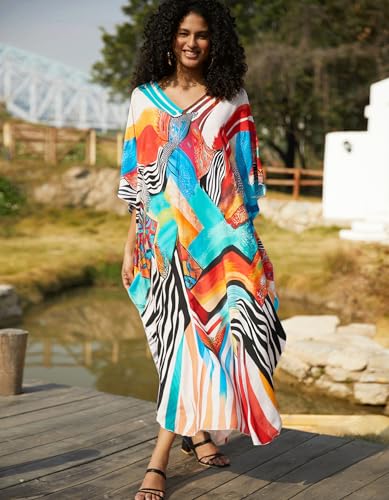 Image of NFVNKJ Women's Plus Size Beach Lounge Kaftan Maxi Dress Swimsuit Coverup for Women