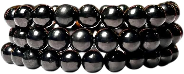 8mm Whitby Jet stone Round Beads Stretch Bracelet