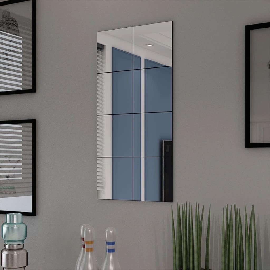 Piastrelle a Specchio Senza Cornice in Vetro 8 Pezzi, Design Moderno, Riflettenti e Resistenti, Specchio da Parete Moderno, Specchio Camera da Letto, Adatto per Bagno e Ingresso, 20.5x20.5 cm