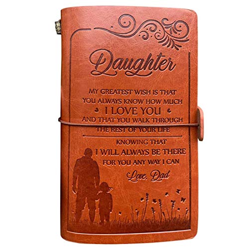 BlueInk,Diario da viaggio in pelle con scritta in inglese "Dad to Daughter", ideale come regalo di compleanno, laurea, regalo da parte del padre,You always know how much that I love you"