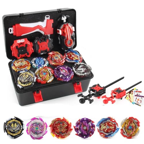 AIBREAY Burst Kreisel Battle Set, 6 Kampfkreisel 2 Launchers 1 Schnur Starter mit Griff, Spinning Top Box, Battle Burst mit Kreisel Kinder, ab 6 Jahren
