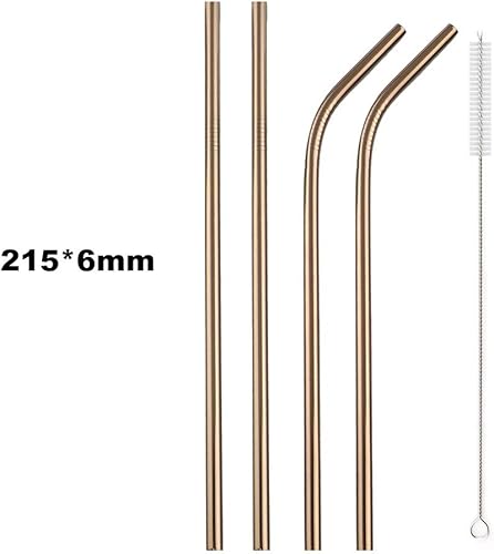 Miniatura 5 de JASHII Pajitas de metal portátiles reutilizables, de acero inoxidable, ecológicas, con bolsa de tela de viaje (2 dobladas, 2 rectas, 1 cepillo),