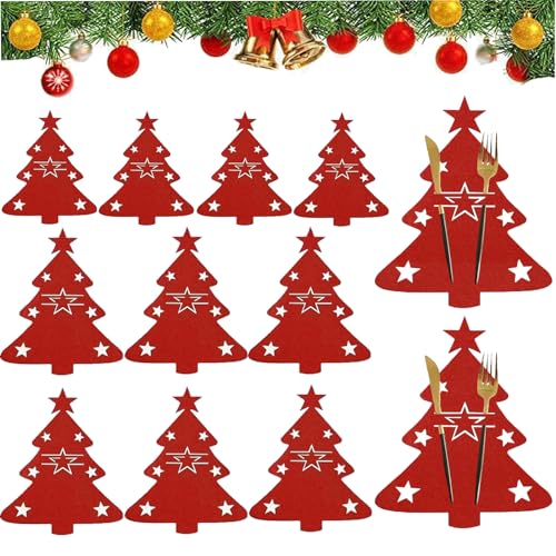 Porta Cubiertos Navideños Bolsas, Bolsa para Cubiertos Navidad, Bolsas para Cubiertos de Navidad en Forma de árbol de Navidad, para Decoración Mesa de Navidad (C)