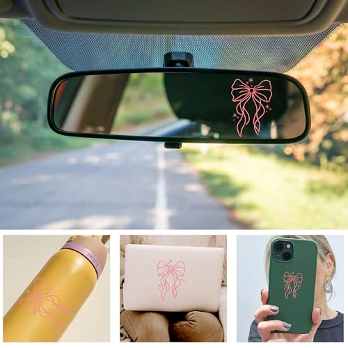 Image of Set 3Pcs Pink Bow Rearview Mirror Decal Bow Cute Trendy Bow Stickers Aesthetic Bow, Bookish Sticker, Water Bottle Laptop Decal, Vinyl Waterproof 2 Inches Car Accessories for Women Girl Mom