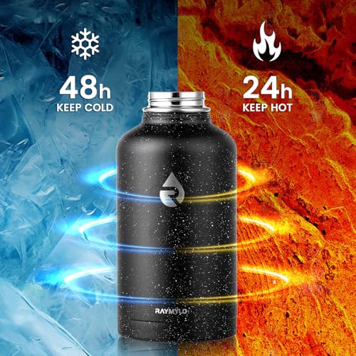 Image of RAYMYLO Insulated Water Bottle 64 oz, Triple Wall Vacuum Stainless Steel (Cold for 48 Hrs), Leak Proof & Non-BPA, Half Gallon Water Flask Jug with Paracord Handle & Straw Spout Lids