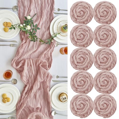 IVAPUPU 10 Pcs Cheesecloth Table Runner - 10ft Dusty Pink Boho Gauze Cheese Cloth Table Runners for Baby Shower Decoration Wedding Party Summer Garden Farmhouse