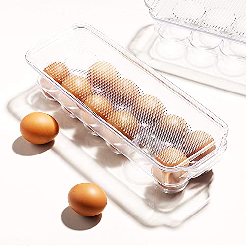 Image of LISHONN Stackable Acrylic Covered Egg Storage Box or Egg Trays for Refrigerator, Carrier Bin - Holds (12 piece long)