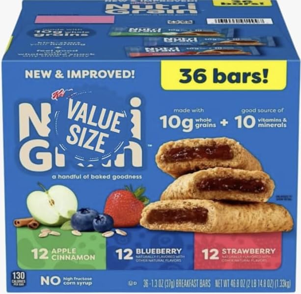 Soft Baked Breakfast Bars, Made with Whole Grains, Kids Snacks Pack, Variety Pack1.3 oz, 36 Bars