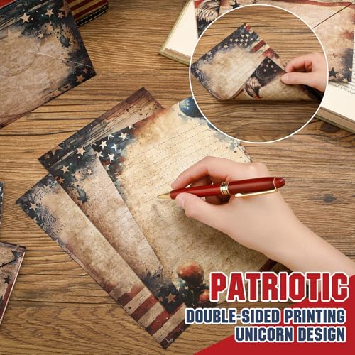 Image of TaoBary 160 Pcs Retro Patriotic Stationery Paper and Envelopes Set | 5.5 x 8.25'' Letter Writing Kit, 50 Double Sided Stationery Writing Papers 50 Matching Envelopes 60 Round Dot Sticker
