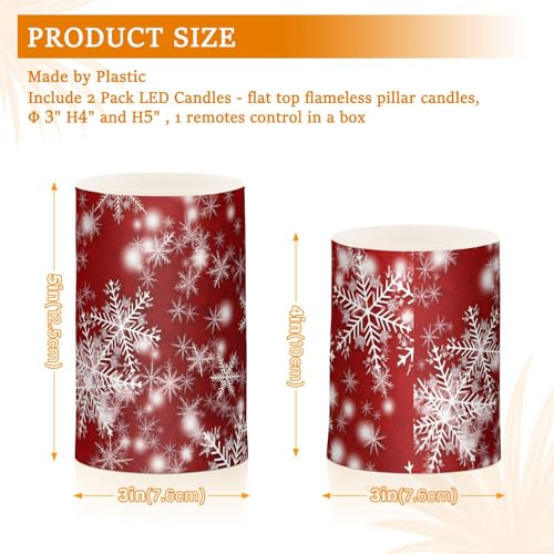 Image of Christmas Lights Decorations Flameless Candles Christmas Background with Snowflakes Red Pillar Candles Set of 2 Battery Operated Remote Control Warm Lights