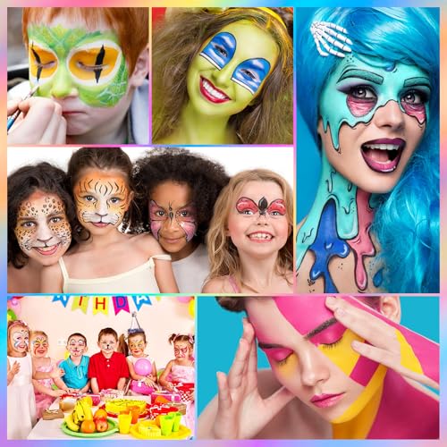 Image of UCANBE Face Painting Kit for Kids & Adults -18 Colors Non-Toxic Water Based Face Body Paint Palette with Paint Brushes&Stencils, Professional Facepaint Set for Halloween SFX Makeup, Cosplay & Costume