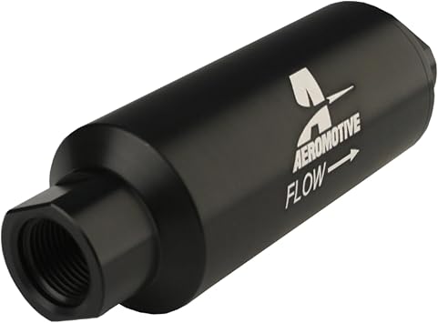 Aeromotive 100 Micron Inline Fuel Filter - Marine Fuel Filter with Stainless Mesh Element, ORB-12 Ports, Universal, Billet Aluminum Housing, High-Flow 2,000 lb/hr, Black Hard-Coat - 12309