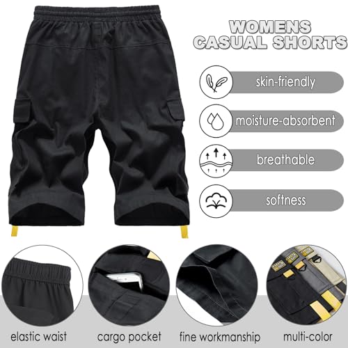 XinYangNi Men's Cargo Shorts Elastic Waist Twill Relaxed Fit Multi-Pockets Outdoor Casual Shorts Black US 38 - Image 3