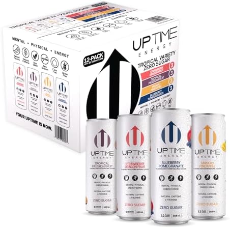 UPTIME - Tropical Variety 12 Pack - Zero Sugar Premium Energy Drink, 12oz Cans, Natural Caffeine, Natural Flavors