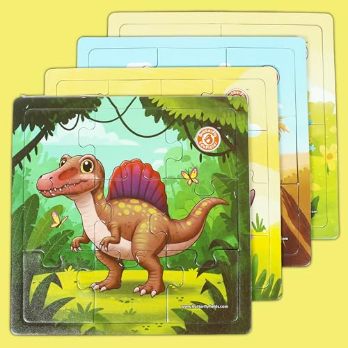 Image of Butterfly EduFields 4-in-1 Dinosaur Jigsaw Puzzle Set for Kids | 38 Pcs Brain Boosting Puzzle Toy for Boys & Girls Age 3 4 5 6 7 | Preschool Learning with Coloring Sheets | Dino Gift for Kids