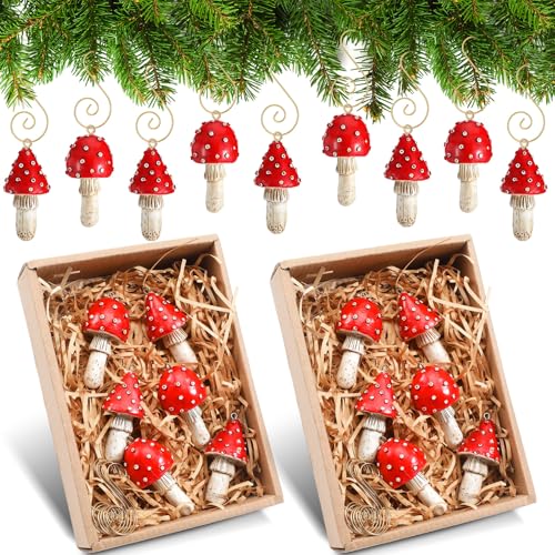 RattanView 12 Pcs Mushroom Christmas Ornaments...