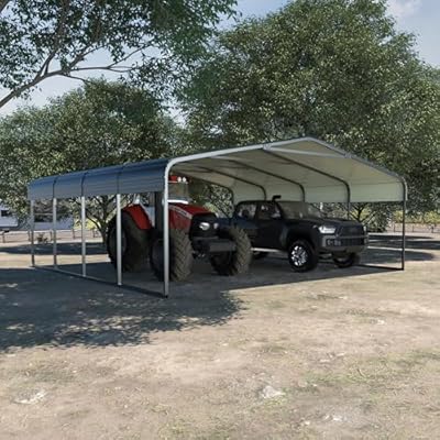MUPATER 20 x 20 FT Heavy Duty Metal Carport, Outdoor Garage Car Shelter Shade with Heavier Metal Frame, Metal Roof and Bolts for Car, and Boats, Grey