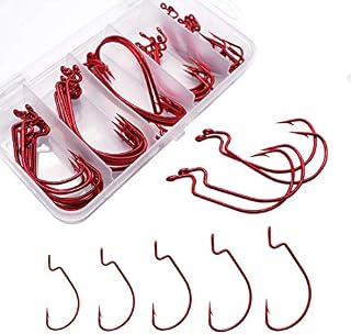 50pcs Fishing Red Color Worm Hooks High Carbon Steel Worm Fishing Hooks