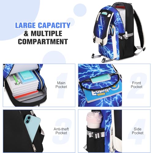 Bevalsa Backpack for Boys, Backpack with Lunch Box & Pen Case, School Bags for Kids, Bookbag for Boys Children Teens Backpacks for Elementary Middle School Student with USB Charging Port3