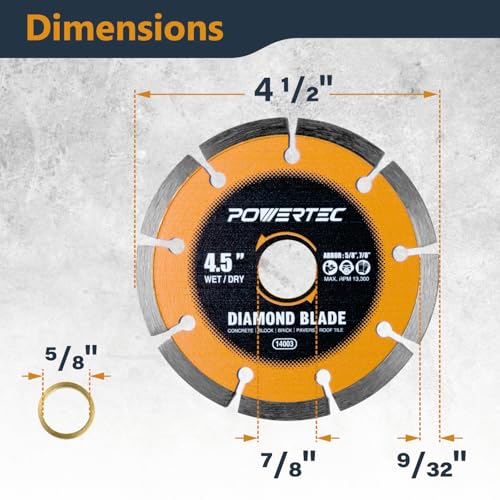 Image of POWERTEC 4-1 /2 inch Segmented Diamond Saw Blades for Angle Grinder, Diamond Blade for Cutting Concrete, Block, Brick, Pavers, Roofing Tile, 4.5 inch Diamond Blades for Wet /Dry Cutting, 2 Pack (14003-P2)