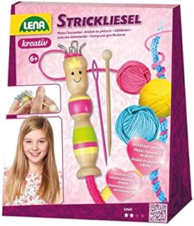 Lena 42375 Handcraft, Complete Dolly and Wooden Crochet Hook, Needle and Thread in 3 Colours, Each 15 metres, Knitting Set for Children from 6 Years, Pink