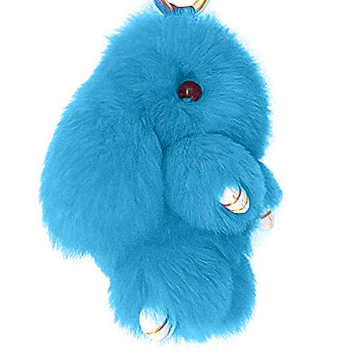 BUYITNOW Bunny Keychain Plush Rex Rabbit Fur Keyring Bag Charms Pendant Lake Blue 5 Inch