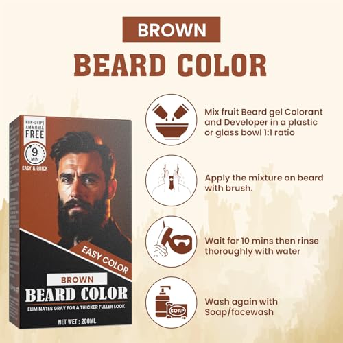 Image of Fruit Vinegar Hair Dye Color for Both Men, Women, Natural & Ammonia Free Color Dye (Black, A /B 100 Ml) (Brown Beard Color, Color + Devloper)