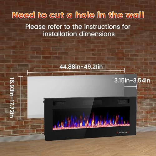 Image of Electactic 50-Inch Electric Fireplace, 12 Flame Colors, Remote Control