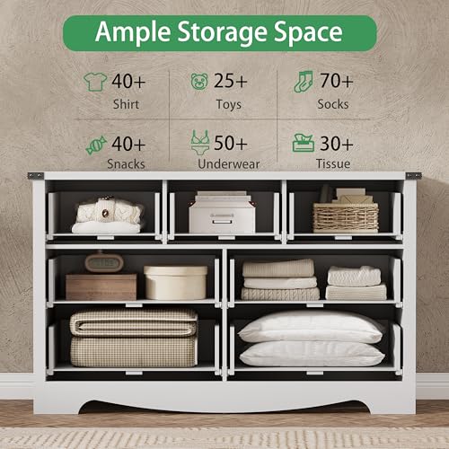 Image of Dresser for Bedroom with 7 Drawers, 48 inch Wide Modern Chest of Drawers with Deep Drawers & Mental Handle, Wood Dresser TV Stand, Wooden Closet Storage Organizer for Living Room, Hallway, Entryway, White