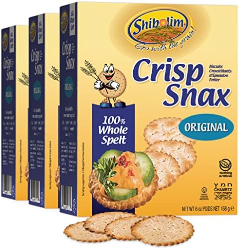 Shibolim Unsalted Whole Spelt Crackers, 5 Calorie Cracker, 6oz (3 Pack) Wholesome, Sodium Free, Tasty & Crisp Spelt Crackers, Great for Dipping & Snacking!