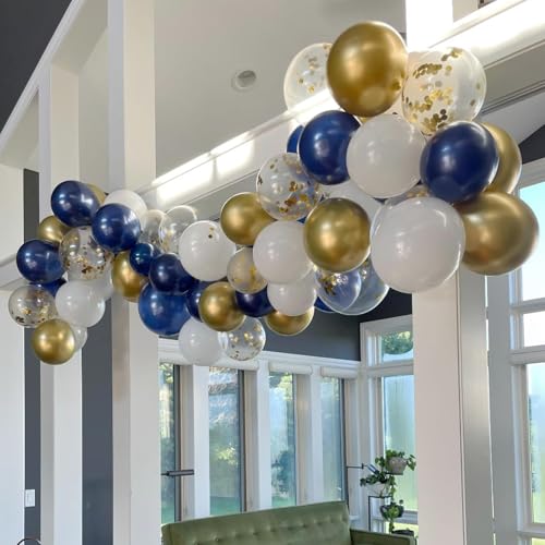 Image of Navy Blue and Gold Balloons, 60 Packs 12 inch Navy Blue and Metallic Chrome Gold Confetti Balloons with Ribbons for Birthday, Baby Shower, Graduation, Eid Ramadan Decoration