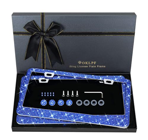 OKLPF Bling License Plate Frame in Dark Blue