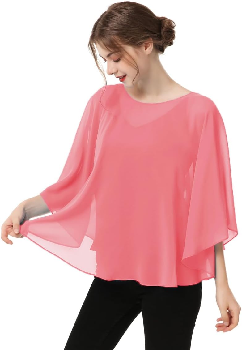 Capes for Womens Casual chiffon shawl Casual Chiffon Cape Sheer shawls and wraps Poncho Capelets Cover Up - Image 2
